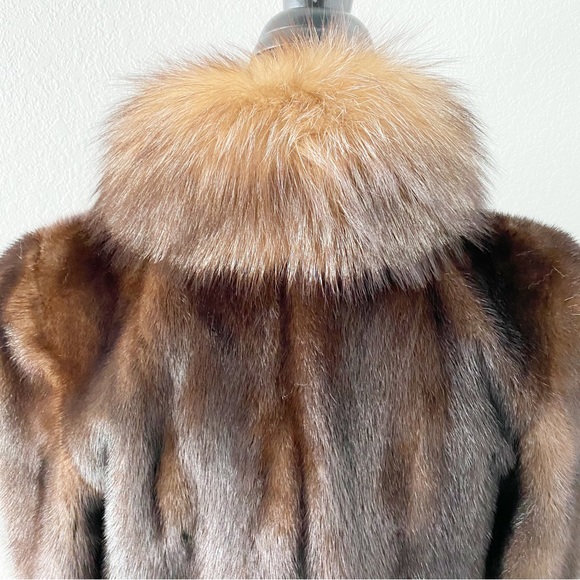 SAGA FURS Genuine Mink Fur Coat With Fox Fur Collar Size 8 - Picture 6 of 15